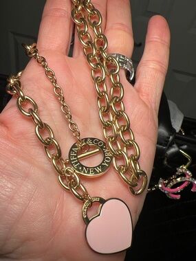 Gold Chain Necklace with Pink Heart Pendant